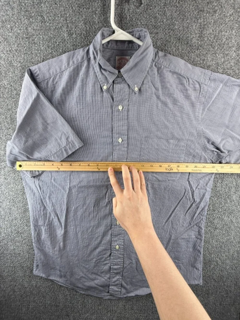 Brooks Brothers Blue 15 Cotton Check Button-Down Short Sleeve Shirt Men Office